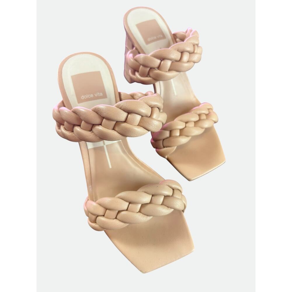 Dolce Vita Nude Braided Stacked Heel Sandal Size 5.5 EUC